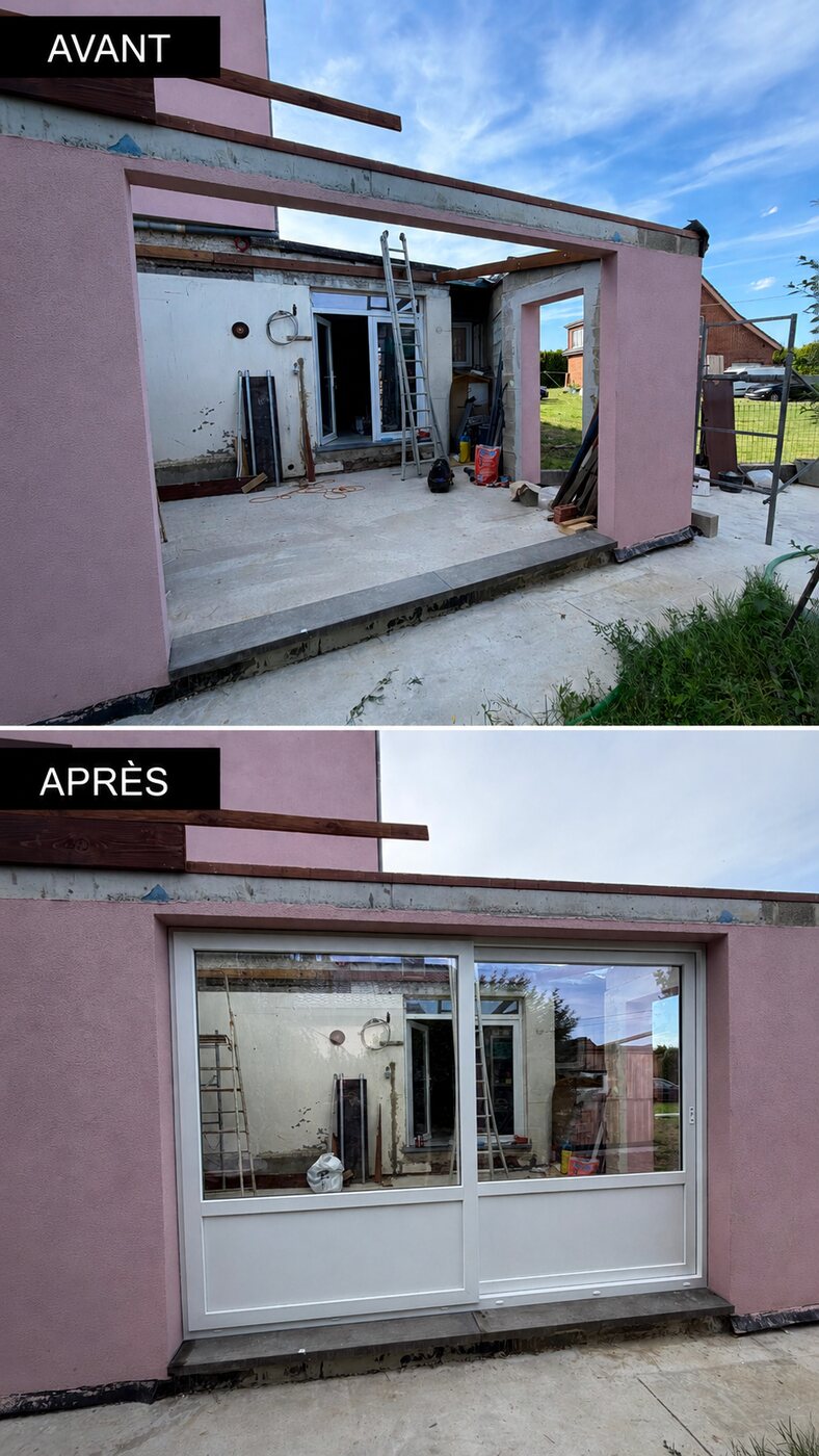 Rénovation complète — avant / après, réalisation MP Châssis, Charleroi et Hainaut