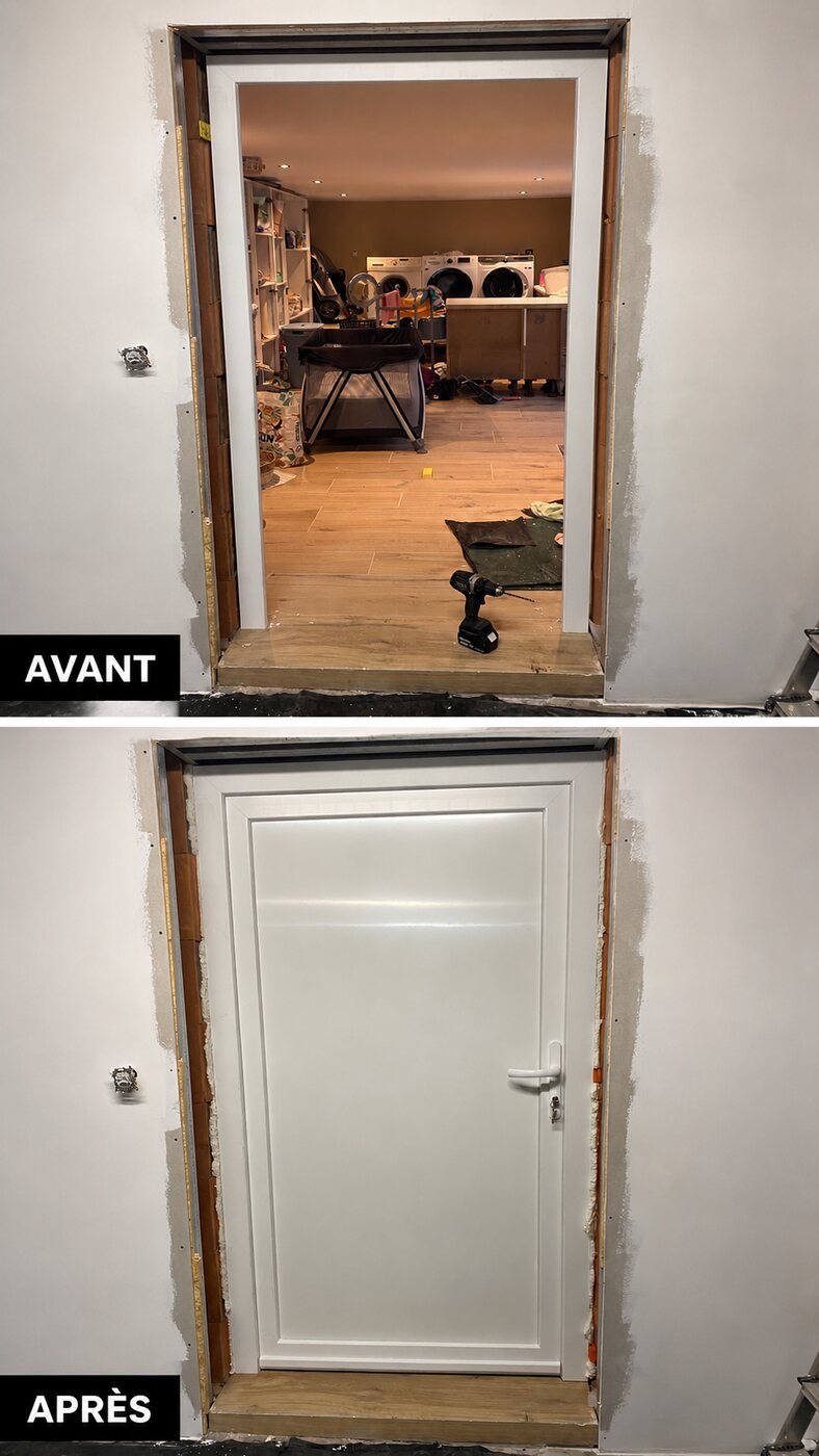Bois → PVC blanc — avant / après, réalisation MP Châssis, Charleroi et Hainaut