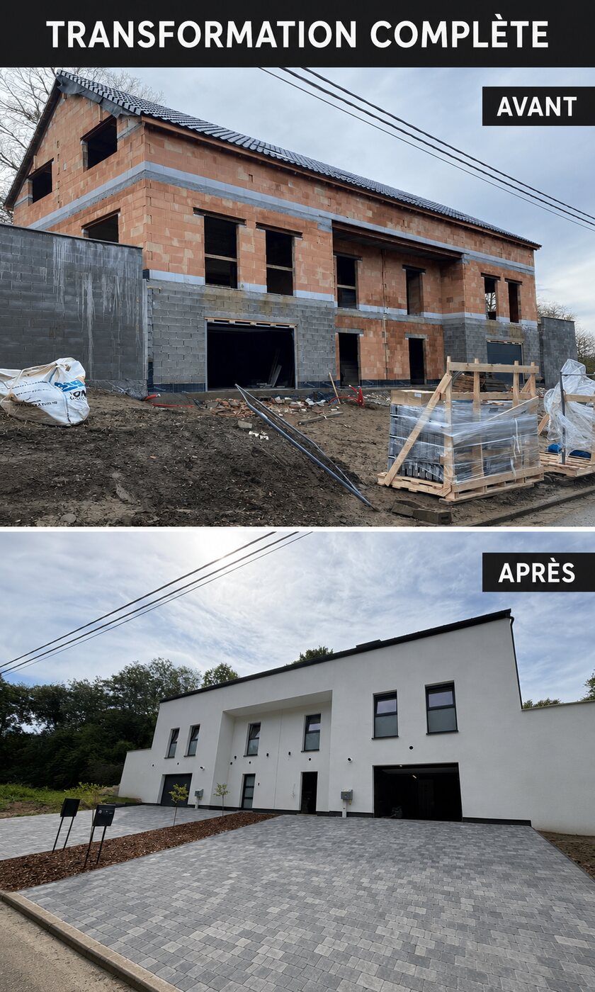 Construction neuve — avant / après, réalisation MP Châssis, Charleroi et Hainaut